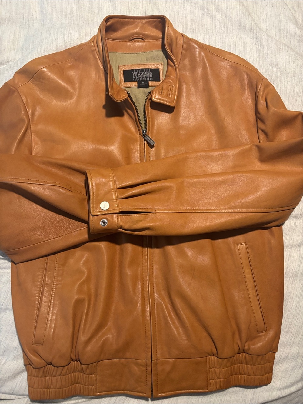Wilsons Leather Men's Caramel Brown Leather Bomber Jacket